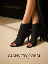 Load image into Gallery viewer, Gianvito Rossi Black Mid Ankle Boot (Peep-toe Black Knitted)