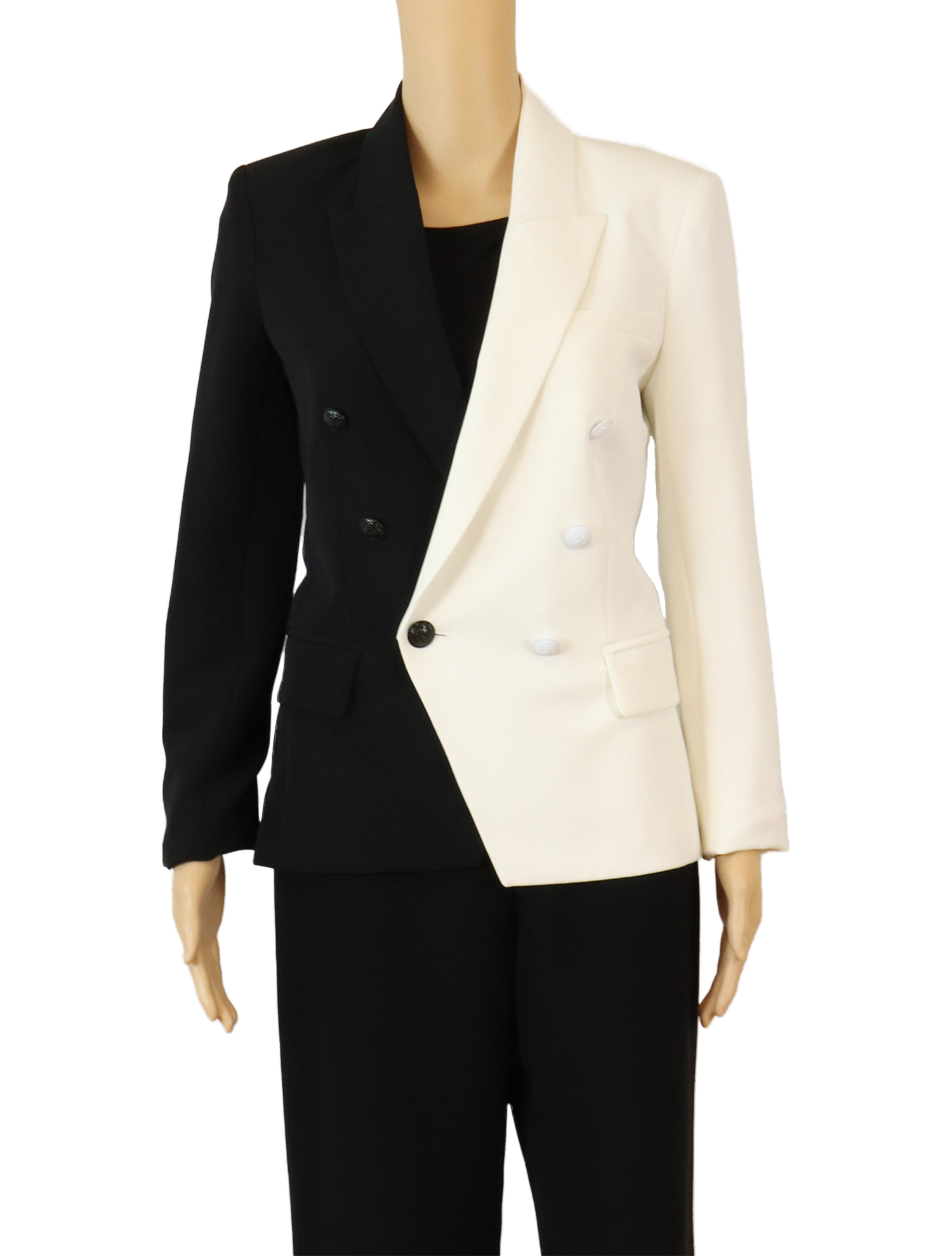 White blazer top with black buttons