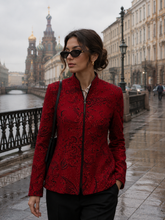 Load image into Gallery viewer, Vintage Red Sparkle Mandarin Collar Jacket