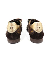 Load image into Gallery viewer, Louis Vuitton Suede Patent Monogram Speeding Velcro Sneakers