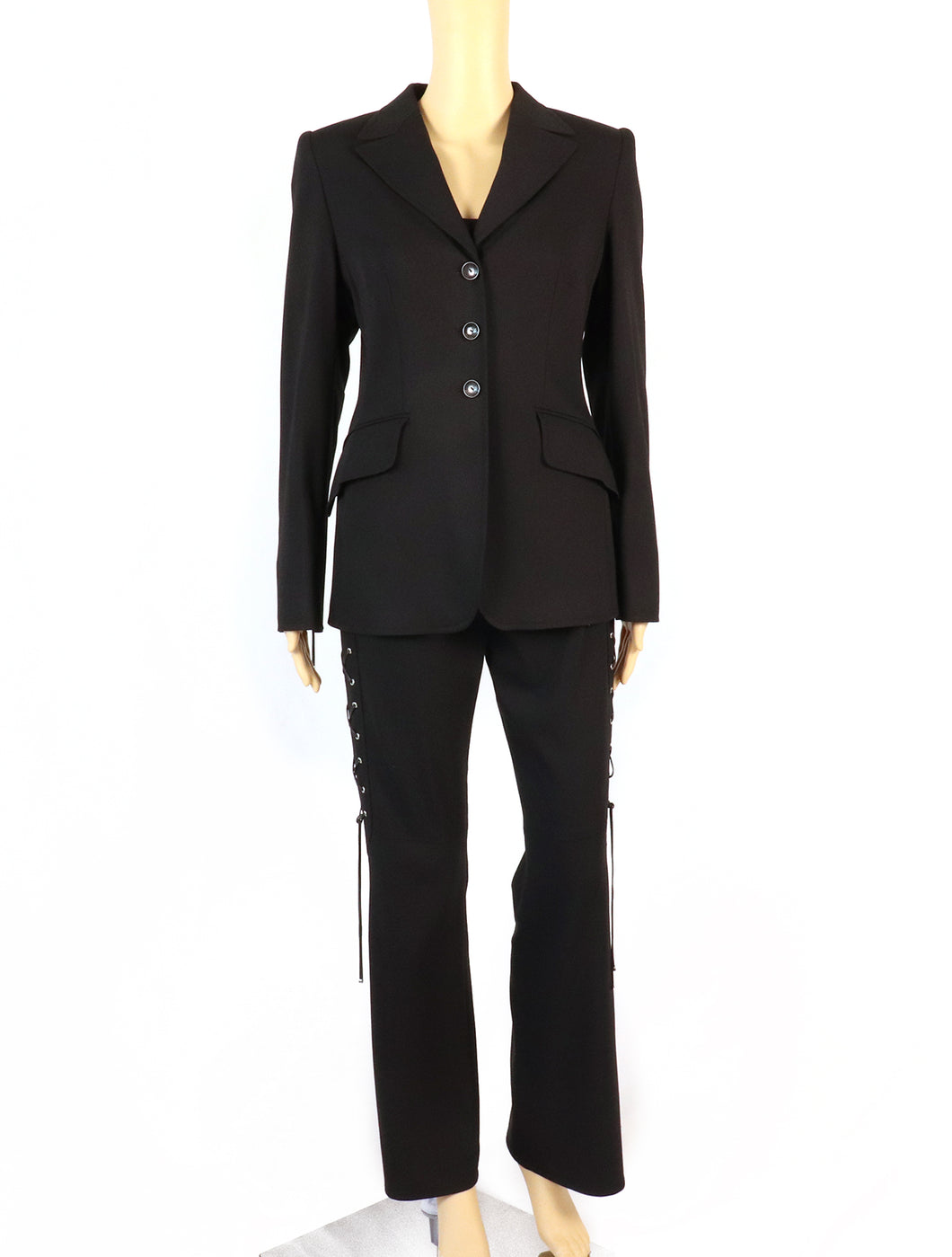 Escada Lace-Up Black Jacket & Pants Suit