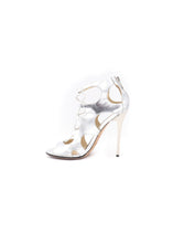 Load image into Gallery viewer, Jimmy Choo Silver Metallic Lace-Up Heels