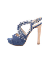 Load image into Gallery viewer, Prada Denim Fringe Sandals