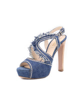 Load image into Gallery viewer, Prada Denim Fringe Sandals