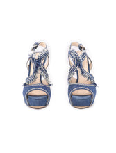 Load image into Gallery viewer, Prada Denim Fringe Sandals