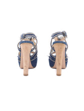 Load image into Gallery viewer, Prada Denim Fringe Sandals