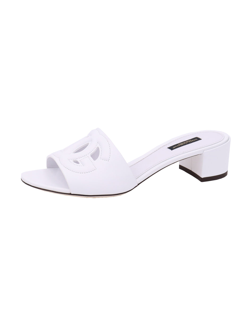 Angelina's Dolce & Gabbana DG Cutout Leather Slide Sandals