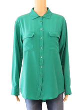 Load image into Gallery viewer, Equipment Green Silk Button Front Blouse Top
