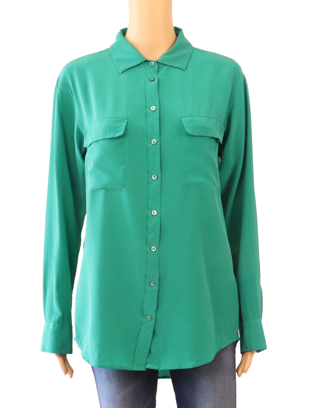 Equipment Green Silk Button Front Blouse Top