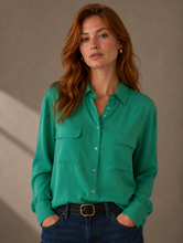 Load image into Gallery viewer, Equipment Green Silk Button Front Blouse Top
