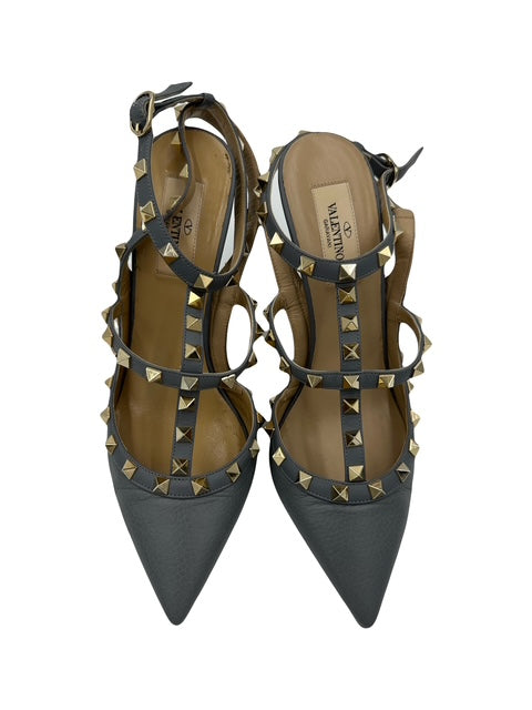 Valentino Leather T-Strap Pumps (Grey)