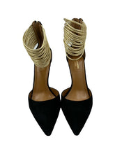 Load image into Gallery viewer, Aquazzura Suede D&#39;Orsay Pumps (Black &amp; Gold)

