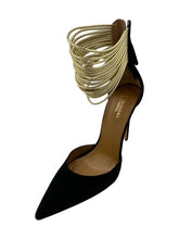 Load image into Gallery viewer, Aquazzura Suede D&#39;Orsay Pumps (Black &amp; Gold)
