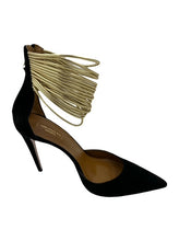 Load image into Gallery viewer, Aquazzura Suede D&#39;Orsay Pumps (Black &amp; Gold)
