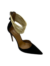 Load image into Gallery viewer, Aquazzura Suede D&#39;Orsay Pumps (Black &amp; Gold)
