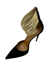 Load image into Gallery viewer, Aquazzura Suede D&#39;Orsay Pumps (Black &amp; Gold)
