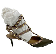 Load image into Gallery viewer, Valentino Garavani Leather T-Strap Pumps Olive Green
