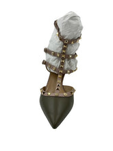 Load image into Gallery viewer, Valentino Garavani Leather T-Strap Pumps Olive Green
