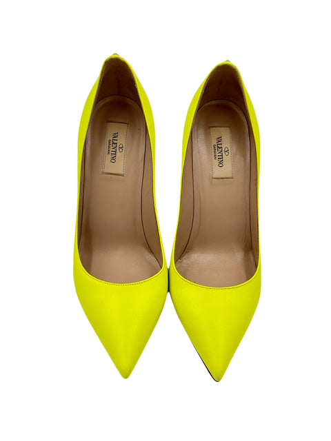Valentino Garavani Neon Yellow Leather Pumps