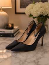 Load image into Gallery viewer, Manolo Blahnik Black Glitter Accent Pumps
