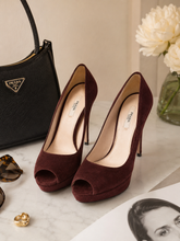 Load image into Gallery viewer, Prada Suede Peep Toe Pumps
