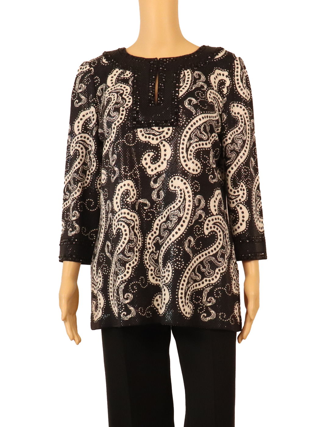 ST. JOHN Paisley Knit Tunic Top-NEW WITH TAGS