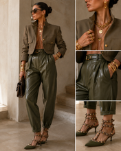 Load image into Gallery viewer, Valentino Garavani Leather T-Strap Pumps Olive Green
