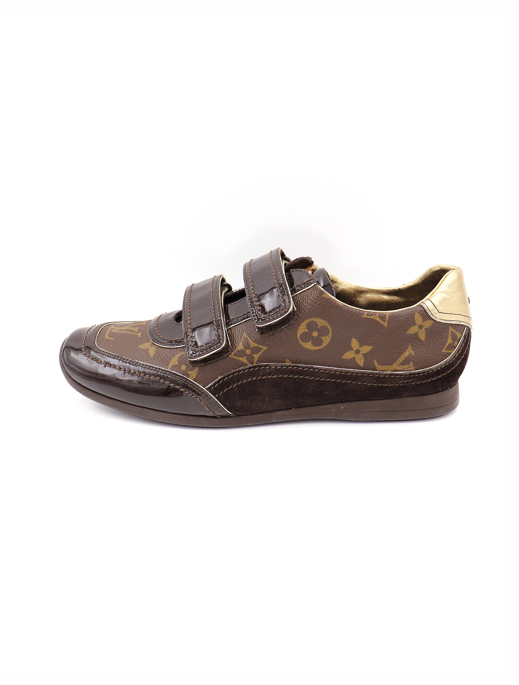 Louis Vuitton Brown Suede And Patent Leather Low Top Sneaker Size