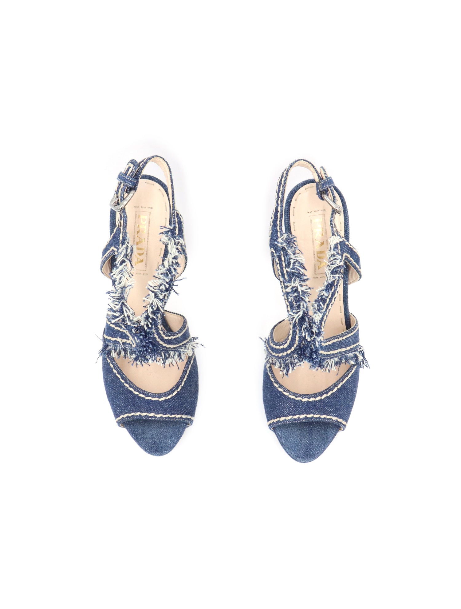 Prada Fringed Denim Platform Sandals Blue Size 40 Slingback Heels –  Celebrity Owned